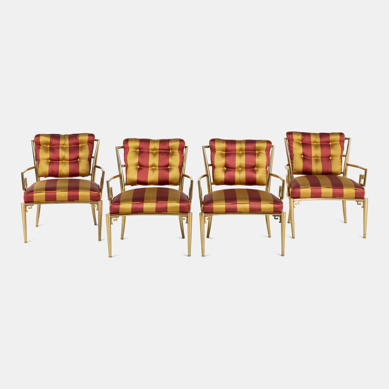 Set of Four Greek Revival Armchairs with Scalamandré Silk Satin Upholstery