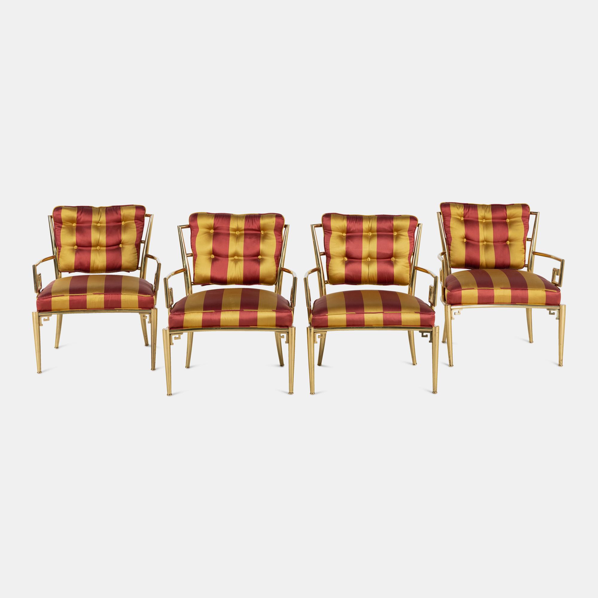 Set of Four Greek Revival Armchairs with Scalamandré Silk Satin Upholstery