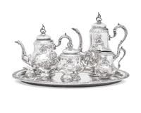 An Assembled German Rococo Style Silver Seven-Piece Tea and Coffee Service