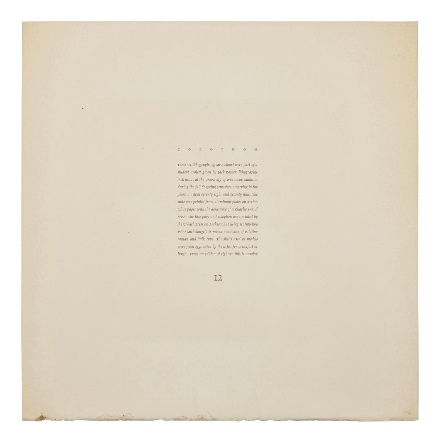 Eg'Shels, A Suite of Lithographs , 1978-79