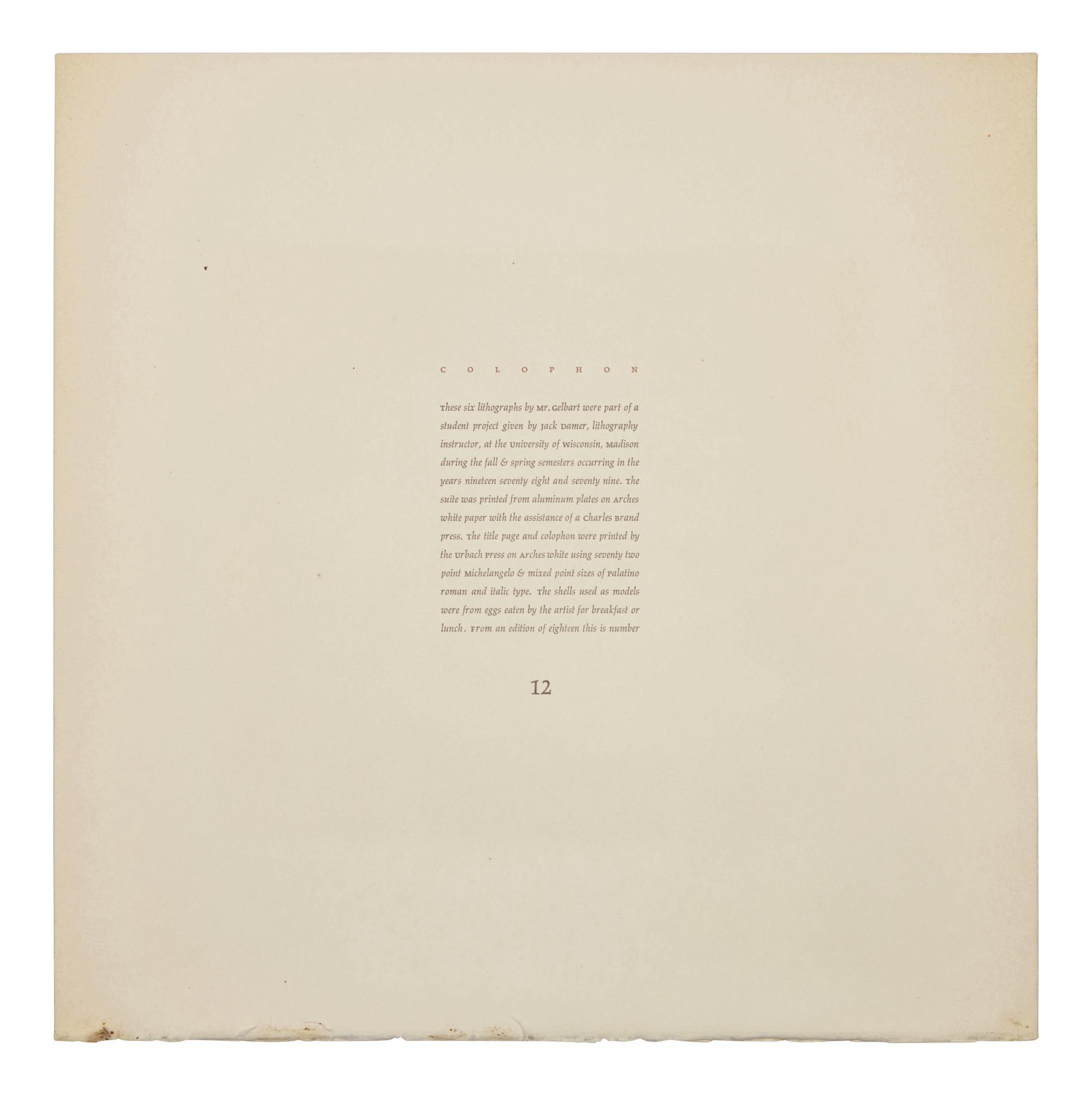 Eg'Shels, A Suite of Lithographs , 1978-79
