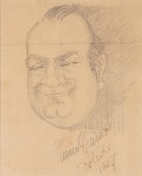 CARUSO, Enrico (1873-1921). Original drawing, self portrait caricature, in pencil, signed and dated lower right ("Enrico Caruso Toledo 1917").