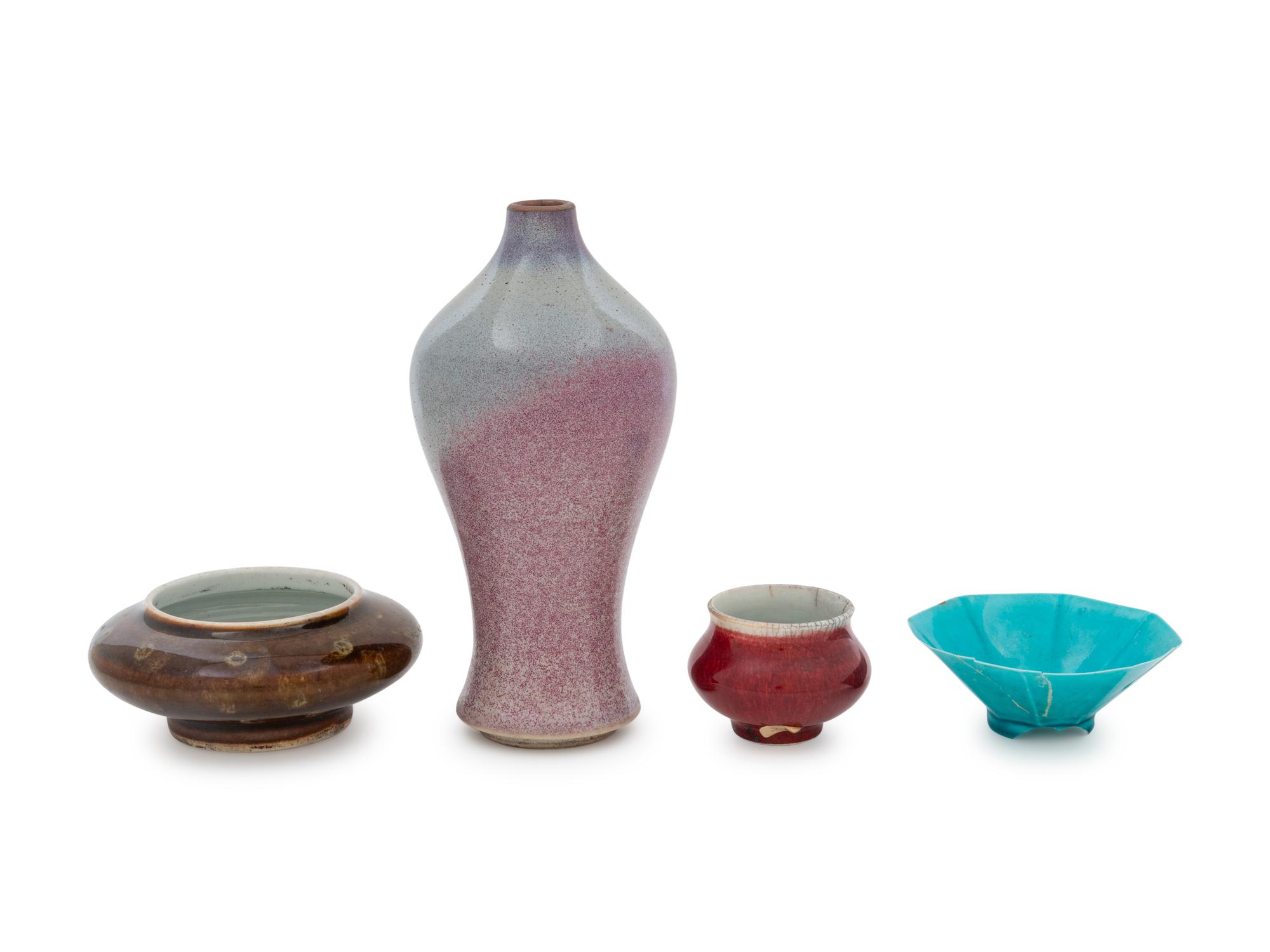 A Group of Four Chinese Monochrome Glazed Porcelain Articles