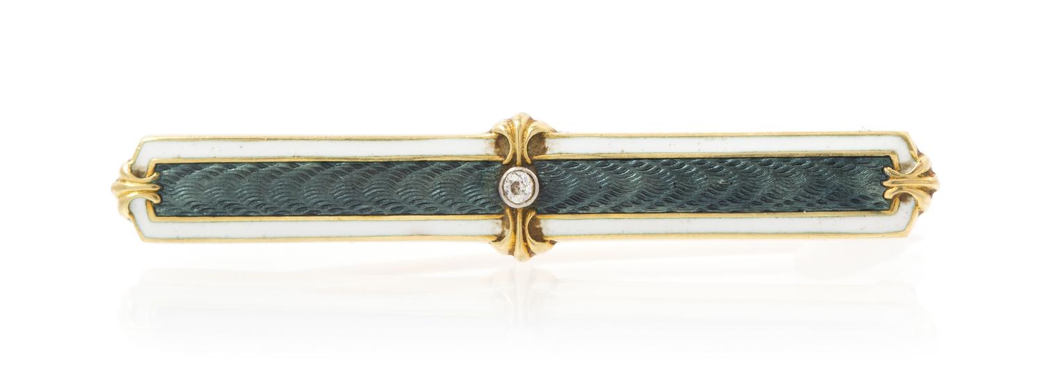 A Yellow Gold, Polychrome Enamel and Diamond Bar Brooch, 3.40 dwts.