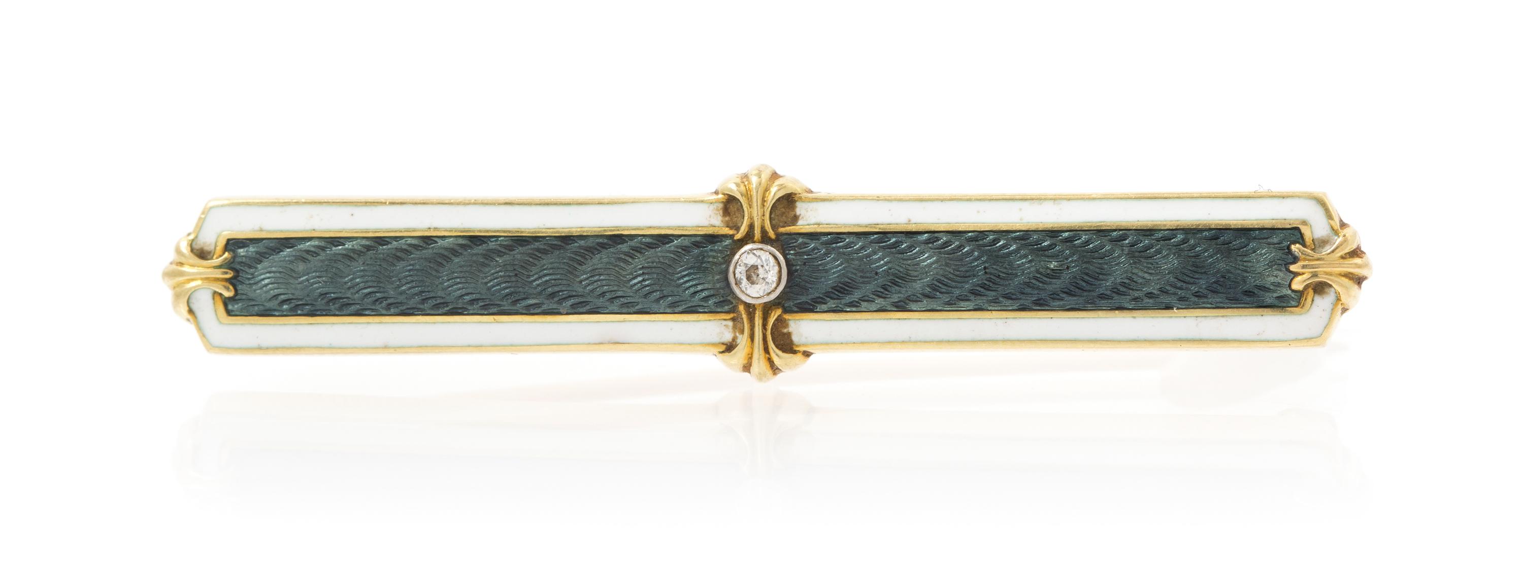 A Yellow Gold, Polychrome Enamel and Diamond Bar Brooch, 3.40 dwts.
