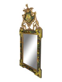 A Venetian Baroque Style Polychrome-Decorated and Parcel-Gilt Pier Mirror