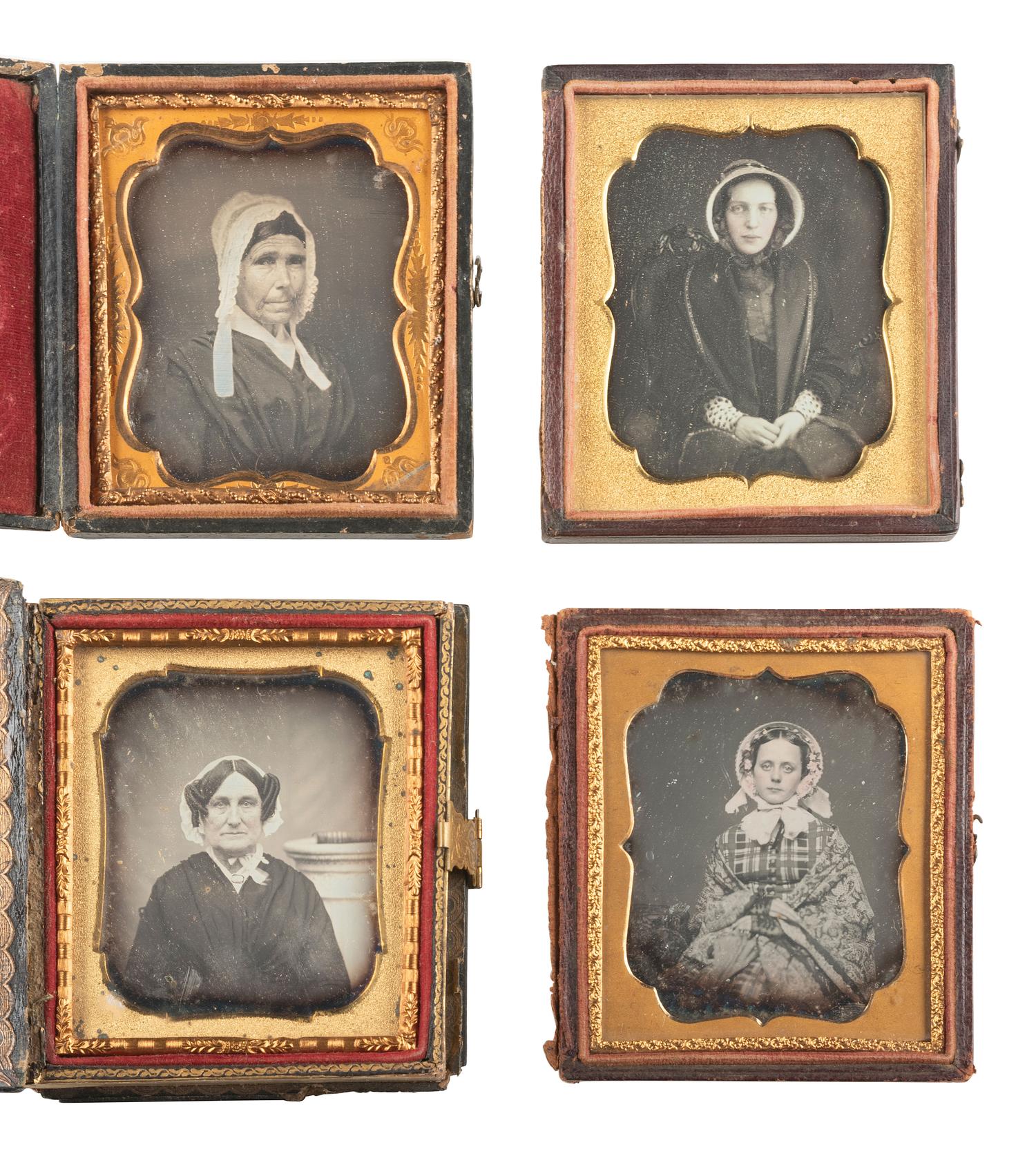 [EARLY PHOTOGRAPHY]. 21 sixth plate daguerreotypes of women wearing hats and bonnets.