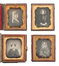 [EARLY PHOTOGRAPHY]. 21 sixth plate daguerreotypes of women wearing hats and bonnets.