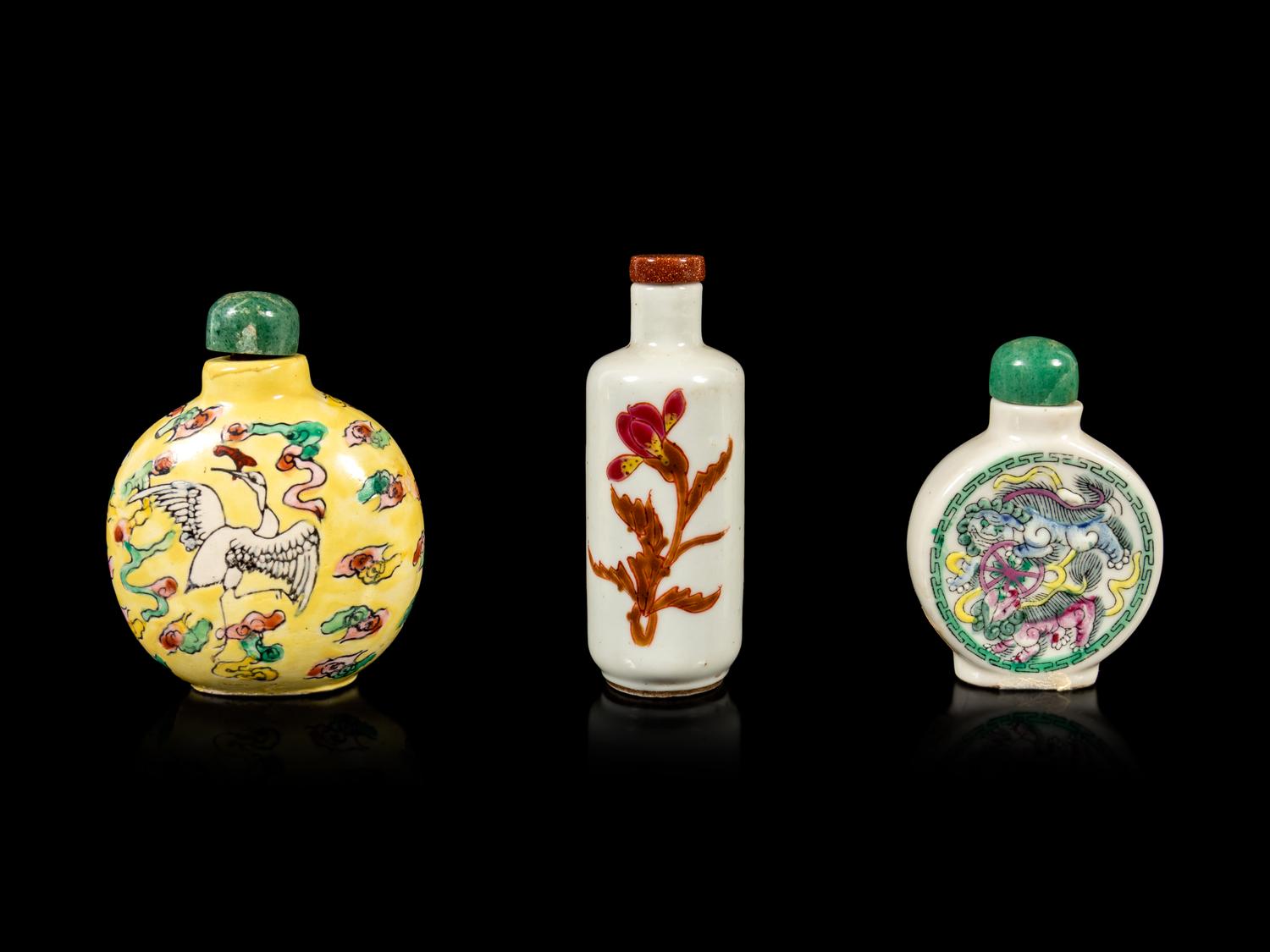 Three Chinese Famille Rose Porcelain Snuff Bottles