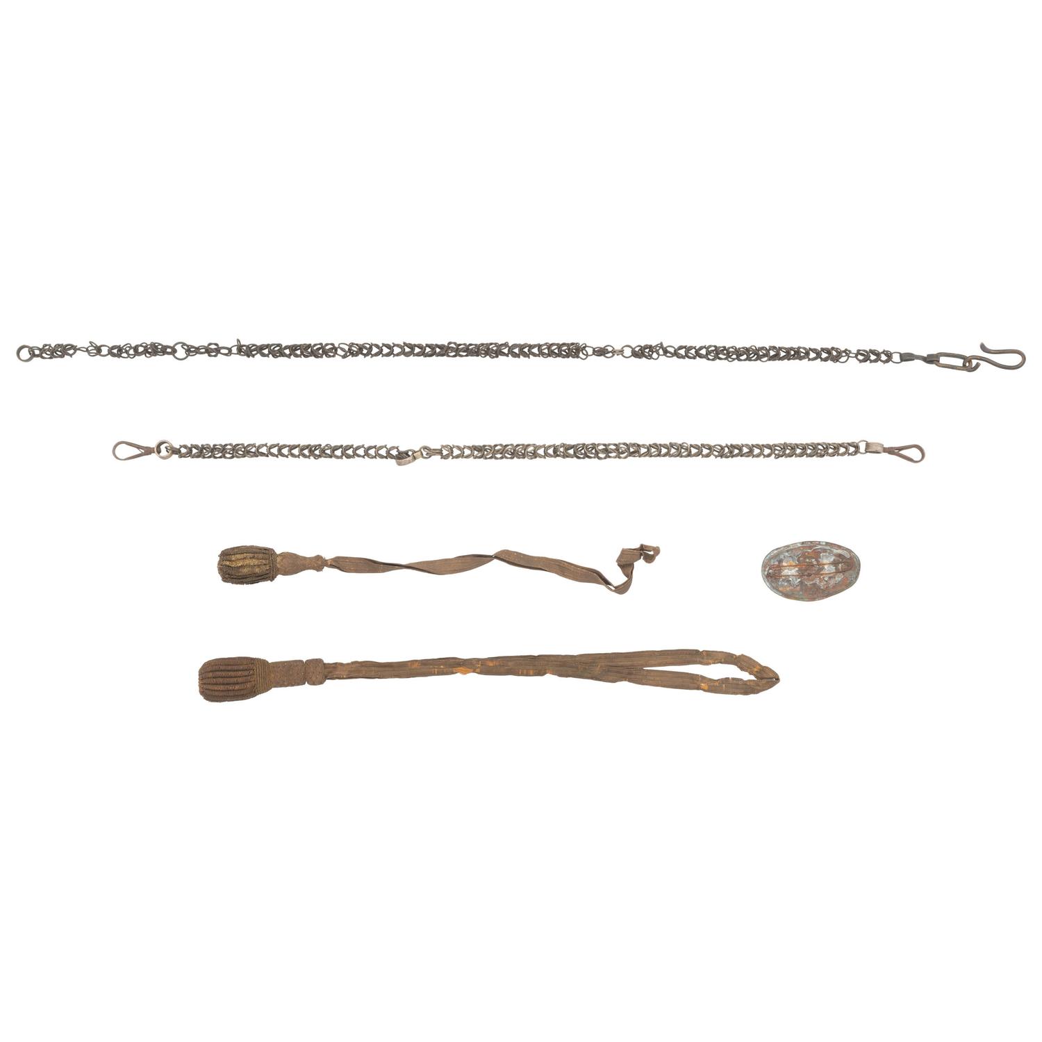 Two Bullion Sword Knots, Sword Hanger Chains & Reproduction Belt Plate