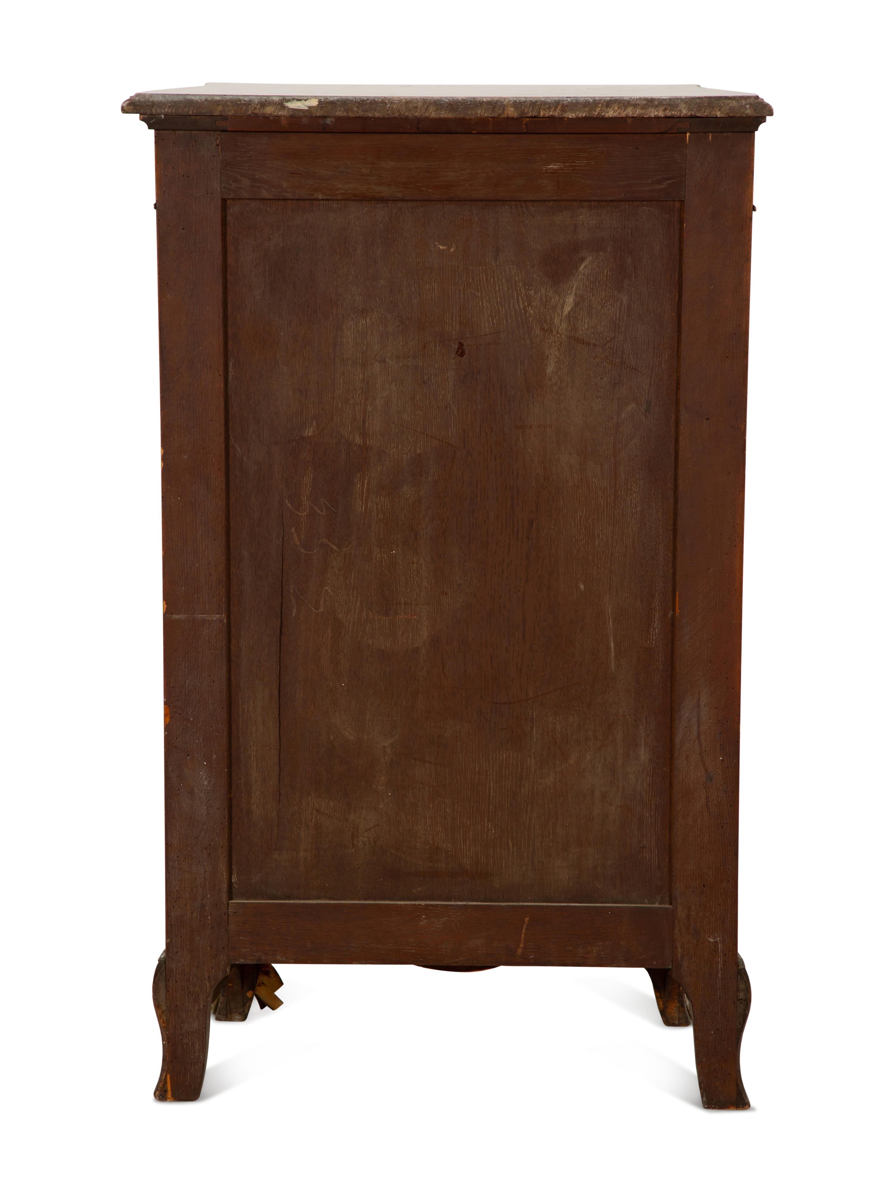 A Louis XV Style Gilt Bronze Mounted Parquetry and Vernis Martin Marble-Top Cabinet