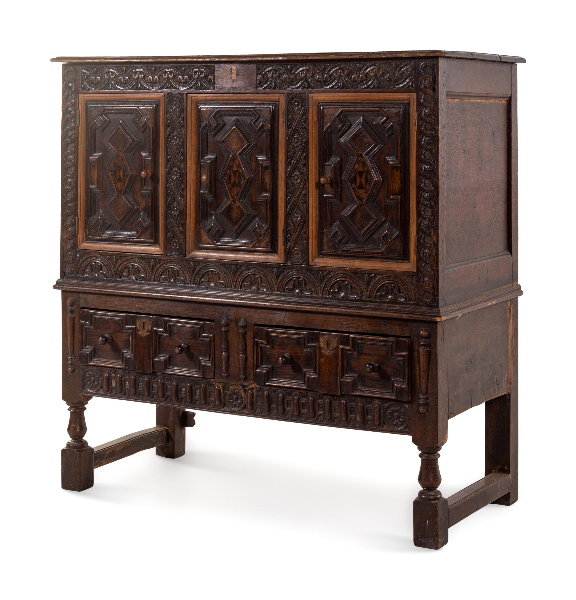 A Charles II Style Oak Cabinet on Stand