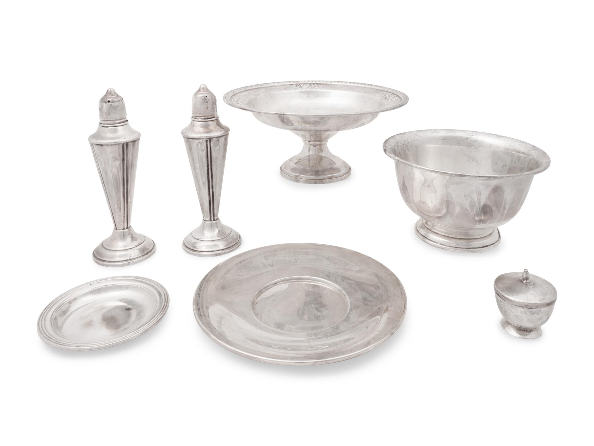 A Group of American Silver Candelabras and Holloware