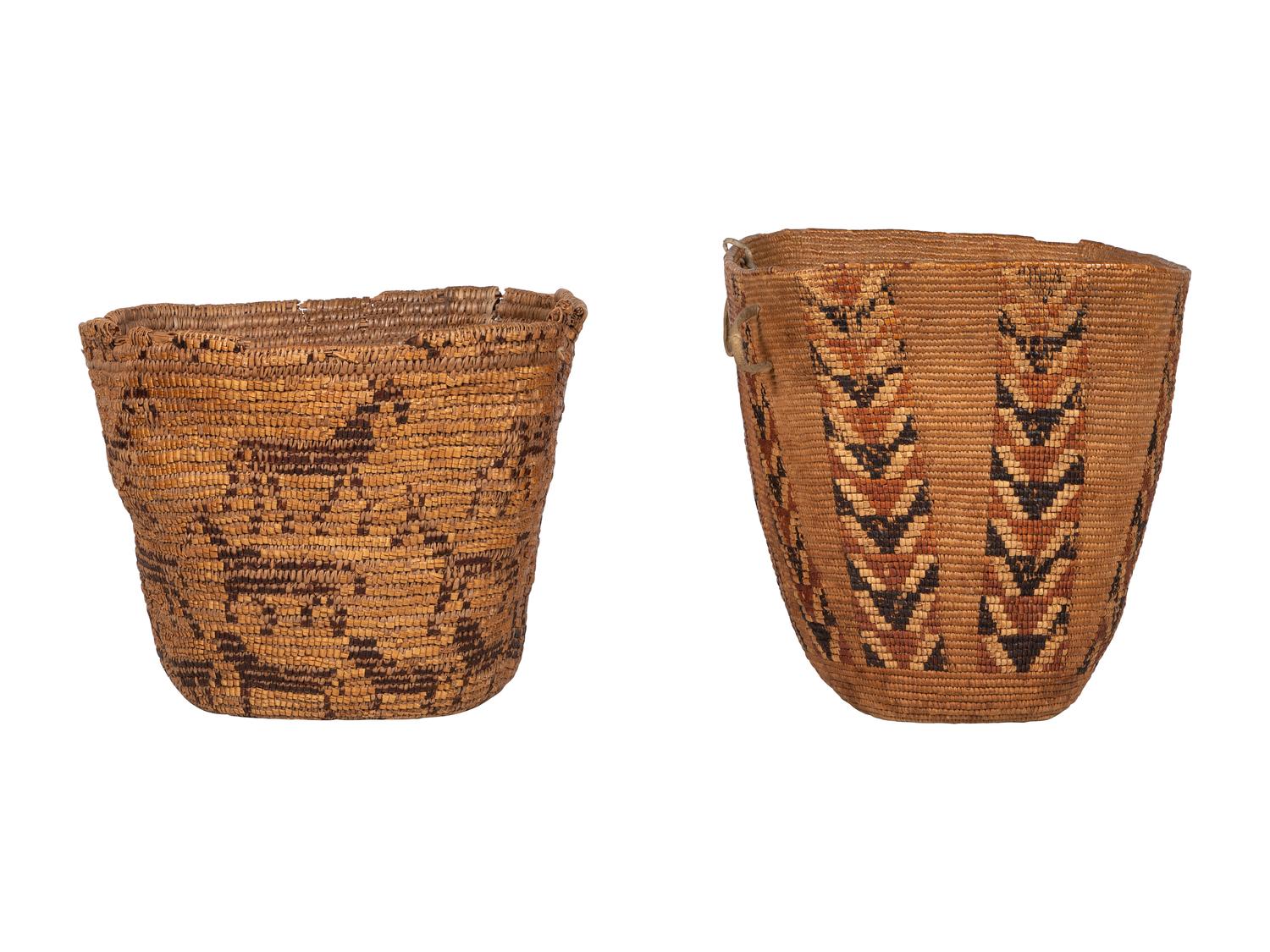 Pair of Salish Imbricated Polychrome Burden Baskets