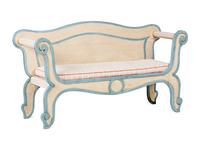 An Italian Cream and Blue-Painted Bench