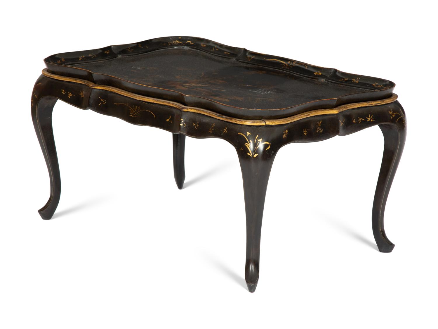 A Black and Gilt Chinoiserie-Decorated Tray Top Low Table