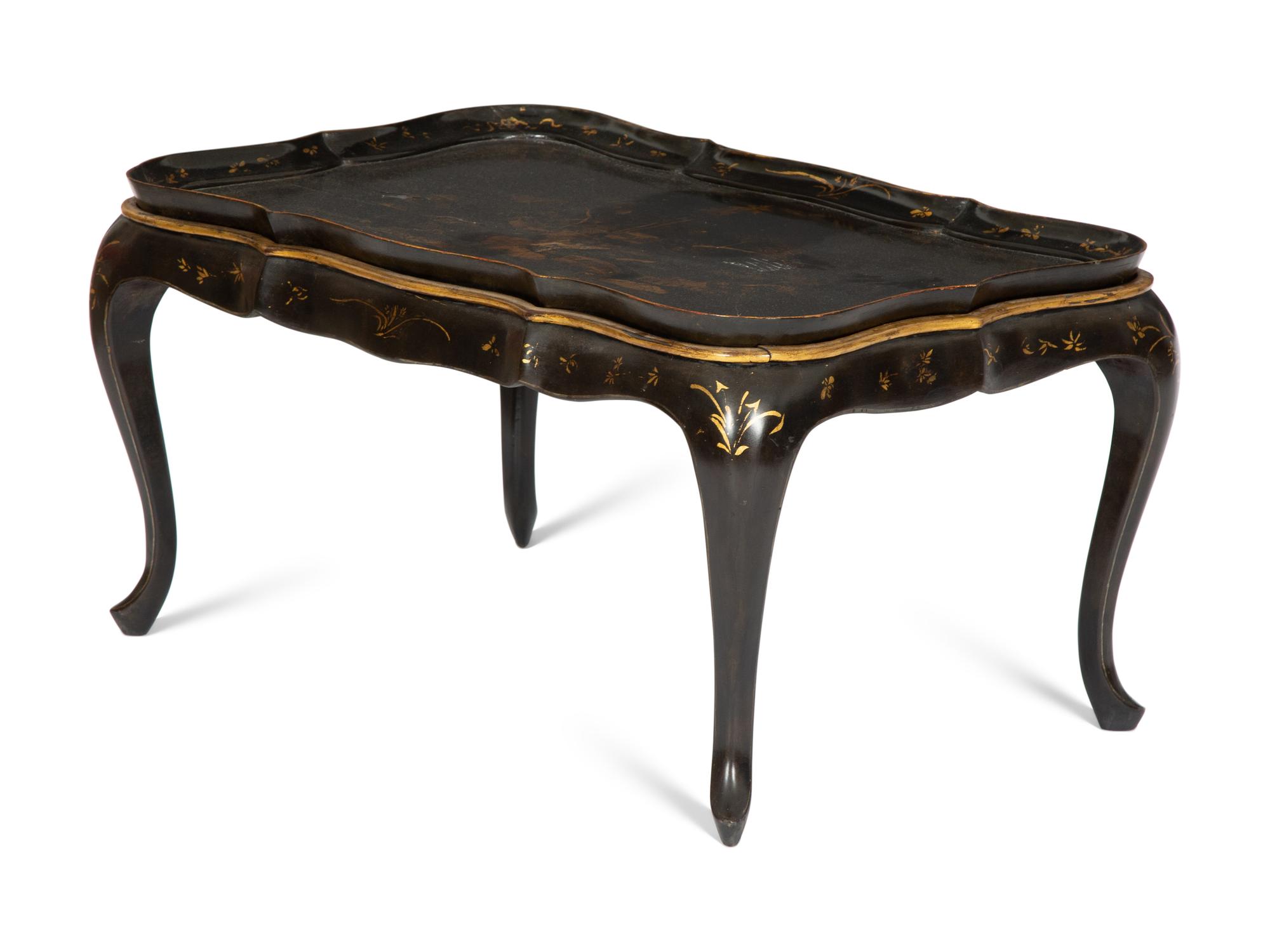 A Black and Gilt Chinoiserie-Decorated Tray Top Low Table
