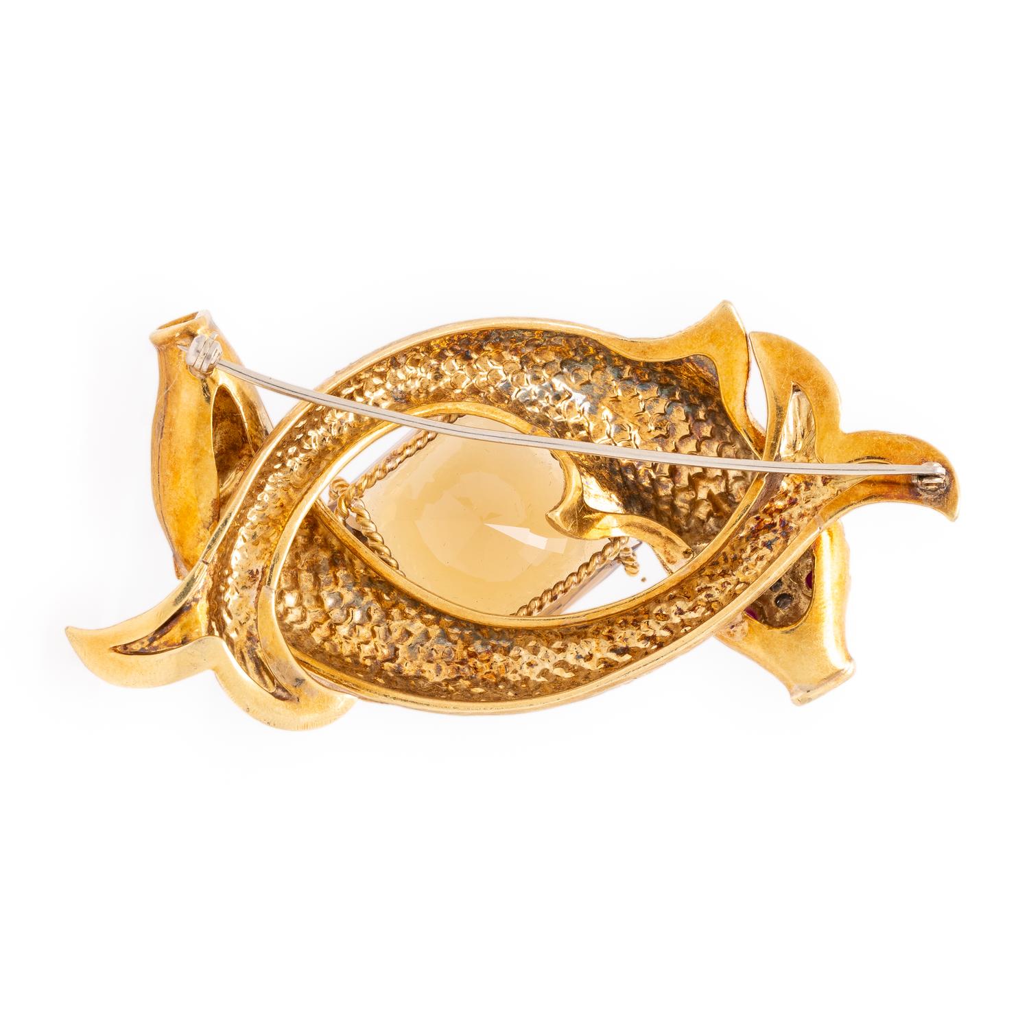 Yellow Gold and Citrine Koi Fish Brooch