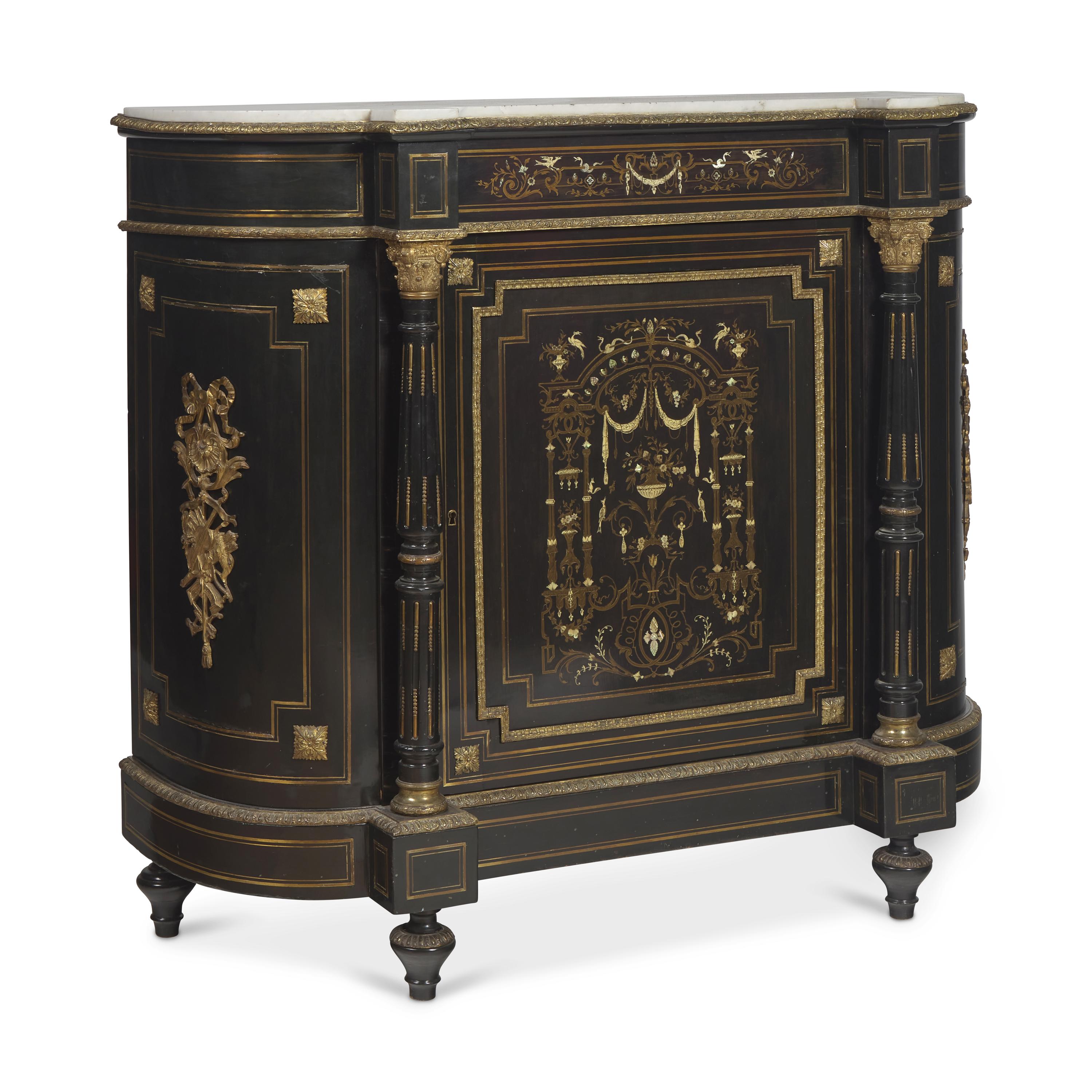 A Napoleon III Lacquer, Gilt-Bronze Mounted and Marble-Top Meuble d’Appui