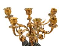 A Pair of Empire Style Gilt and Patinated Bronze and Tôle Six-Light Candelabra