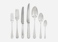 An assembled George III and Elizabeth II sterling silver flatware service, William Eley I, William Fearn, and William Chawner II, London, 1808, and maker "AHN," Sheffield, 1970