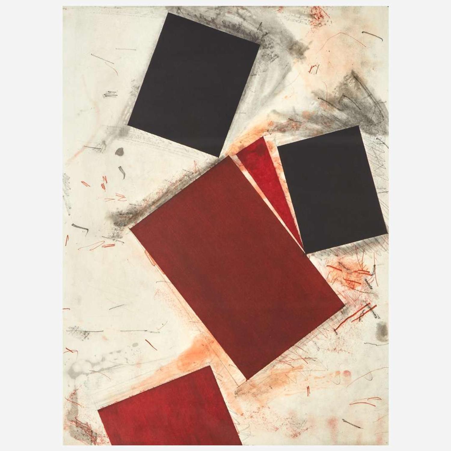 Joel Shapiro (American, b. 1941) Untitled (Red Square with Blue) & Untitled 2 from Crommelynck Portfolio