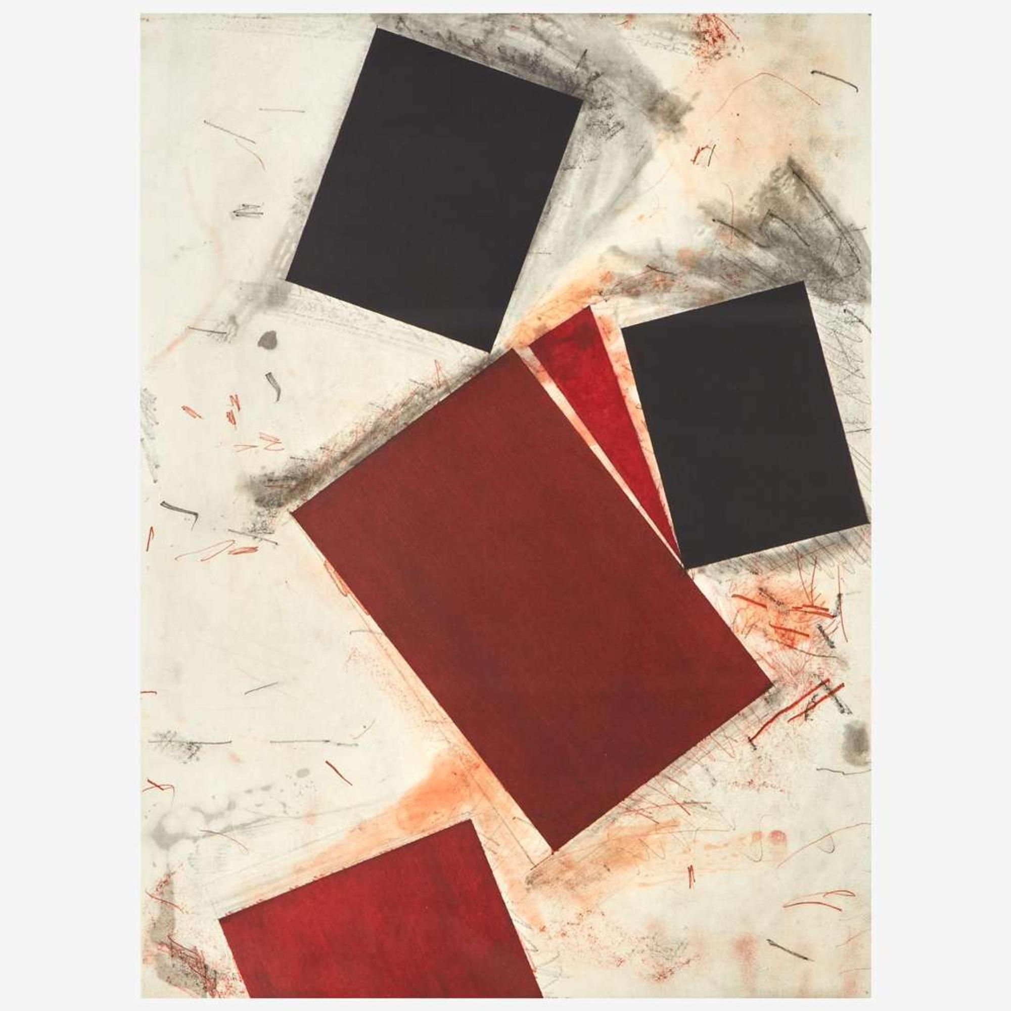 Joel Shapiro (American, b. 1941) Untitled (Red Square with Blue) & Untitled 2 from Crommelynck Portfolio