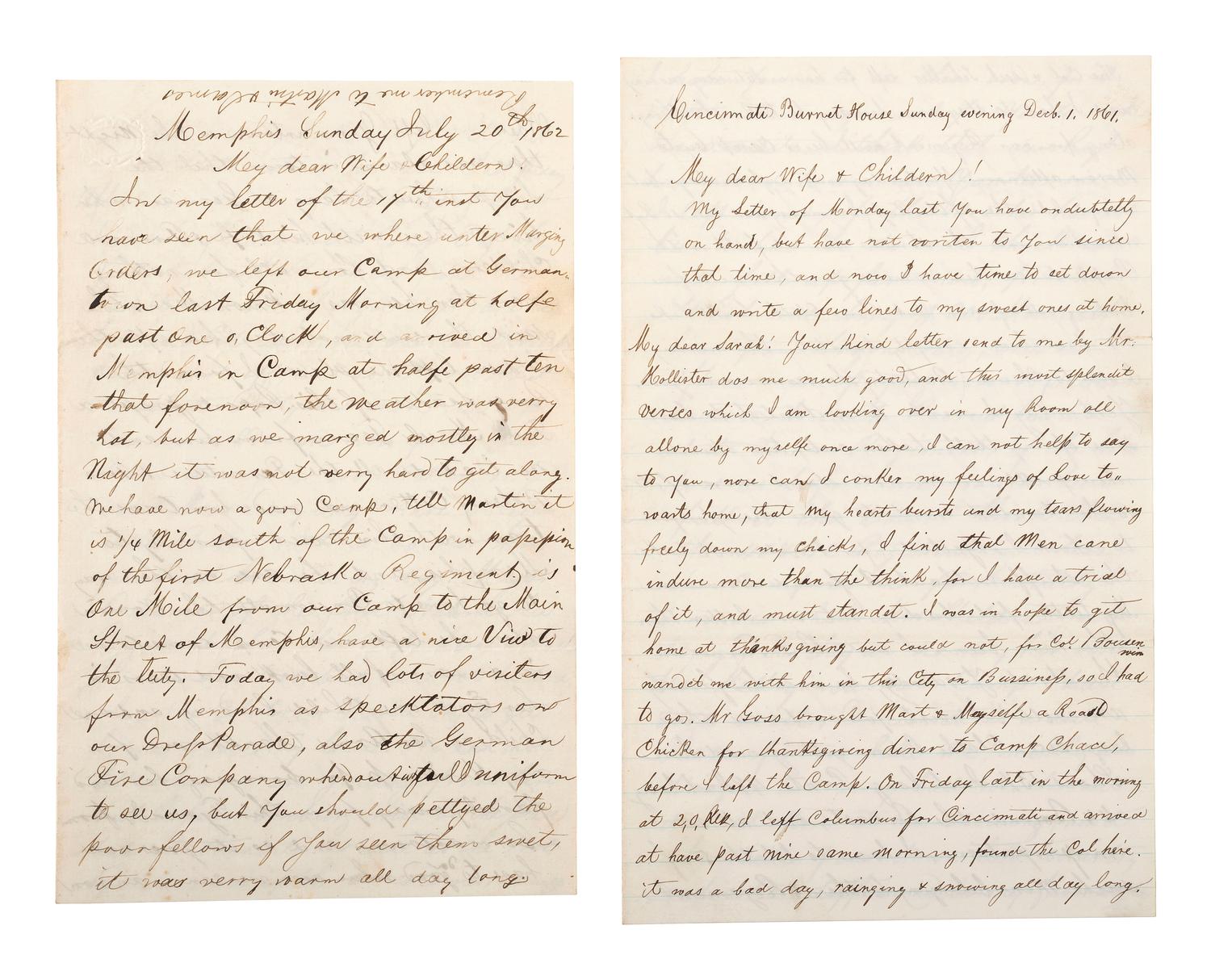 [EARLY PHOTOGRAPHY]. GREENE, Jeremiah M. (b. 1825), photographer. Photographic sketchbook containing 14 images. [ With: ] Civil War letters.