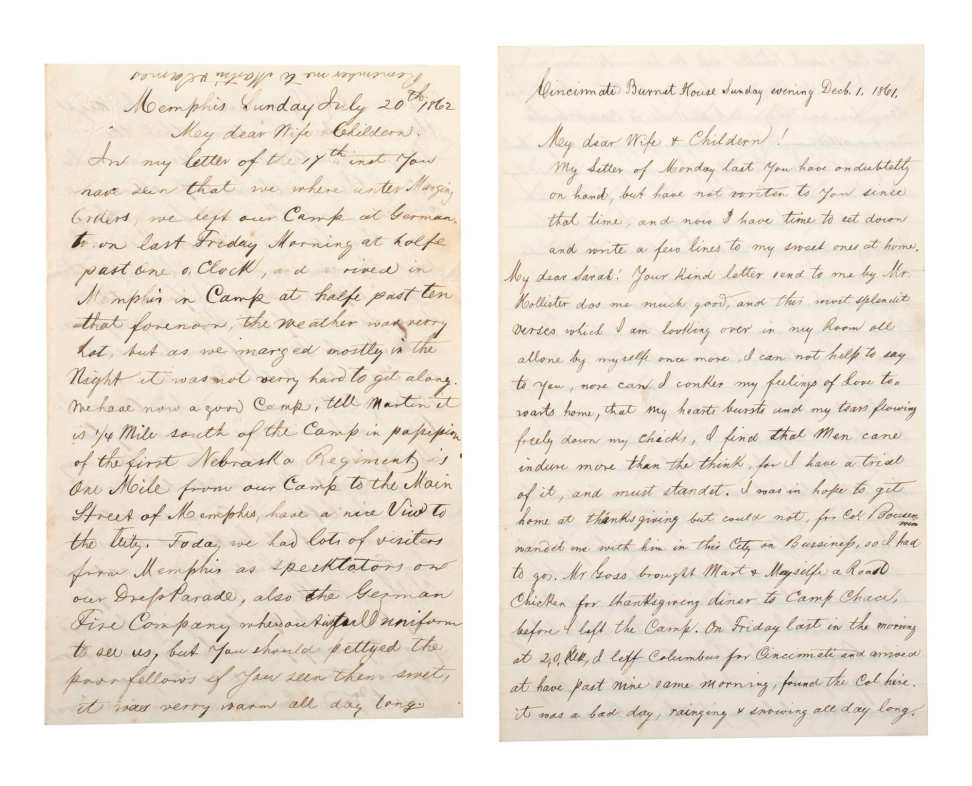 [EARLY PHOTOGRAPHY]. GREENE, Jeremiah M. (b. 1825), photographer. Photographic sketchbook containing 14 images. [ With: ] Civil War letters.