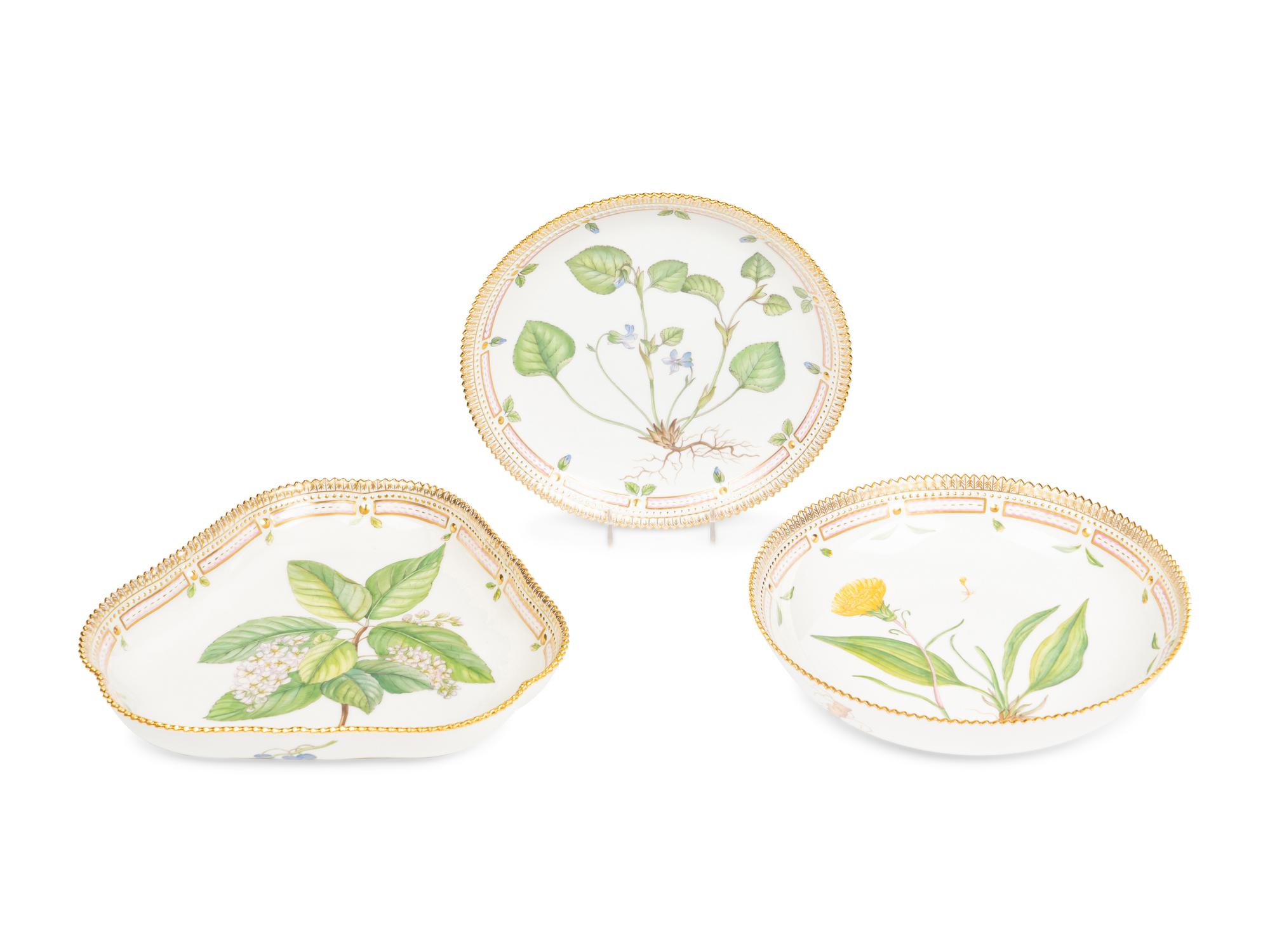 Three Royal Copenhagen Flora Danica Porcelain Serving Dishes