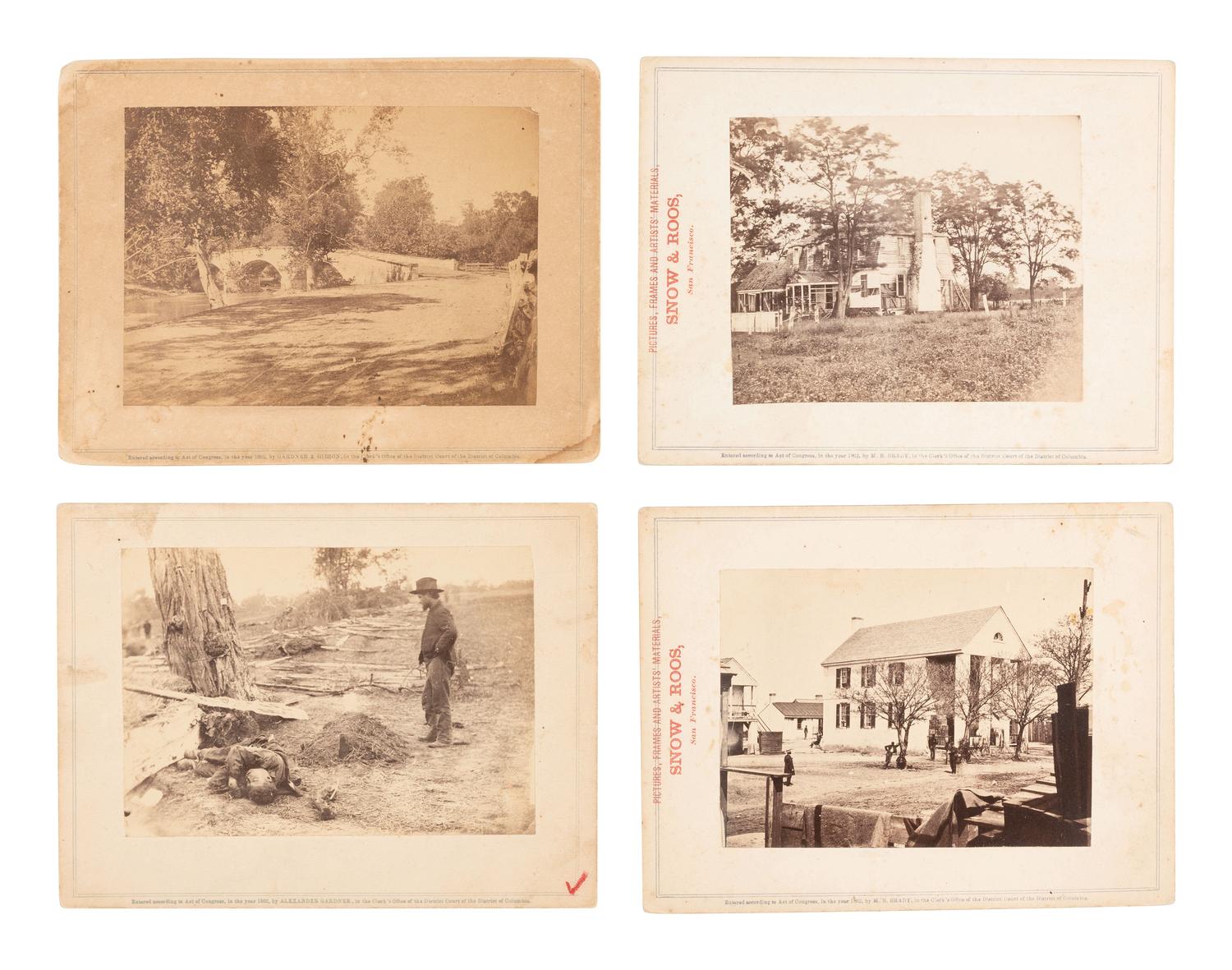 [CIVIL WAR]. 6 "Brady's Album Gallery" photographs incl. one of an unburied deceased Confederate.