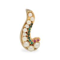 CULTURED PEARL, COLORED STONES, AND YELLOW GOLD PENDANT