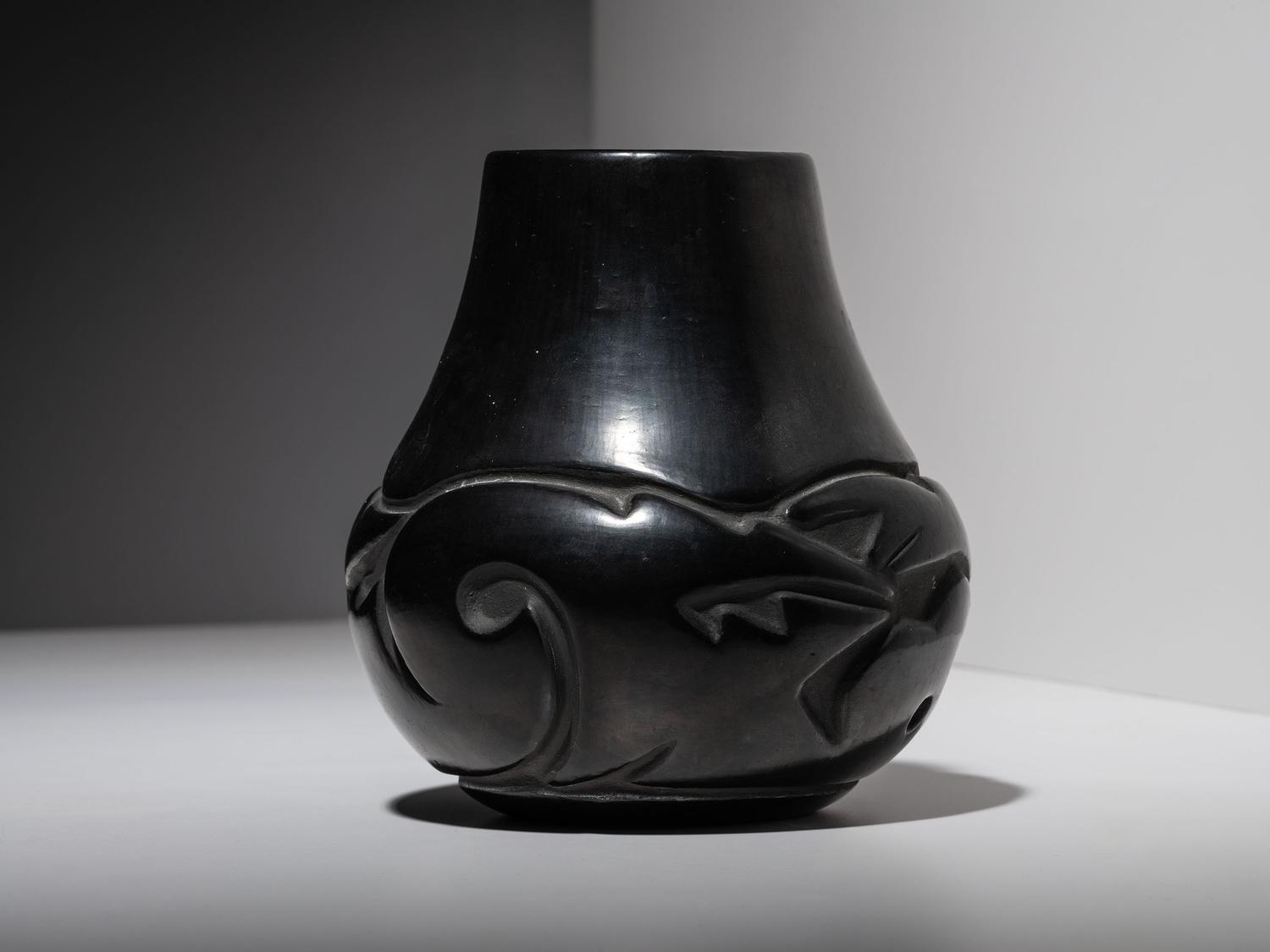 Carved Blackware Pottery Jar