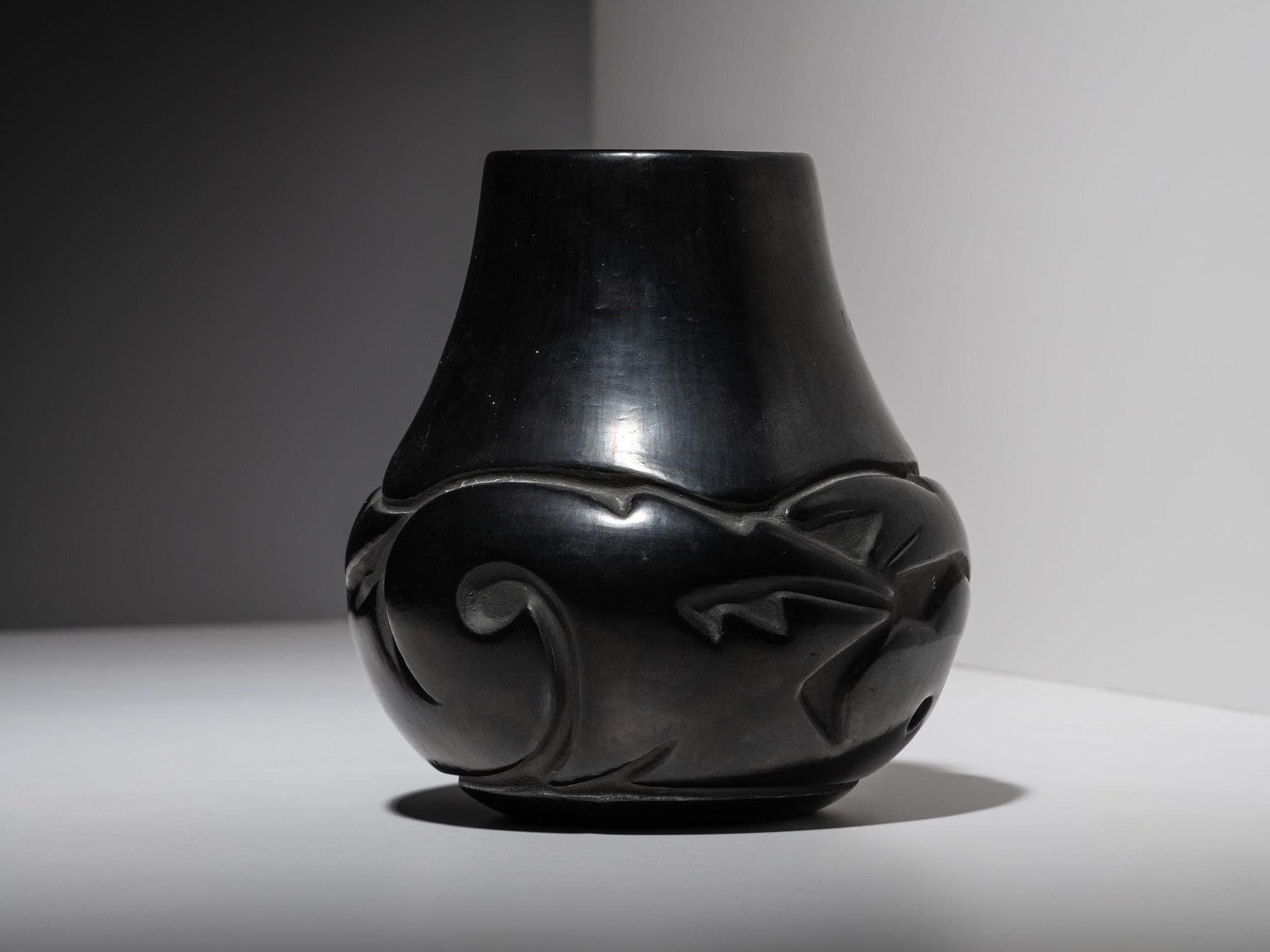 Carved Blackware Pottery Jar