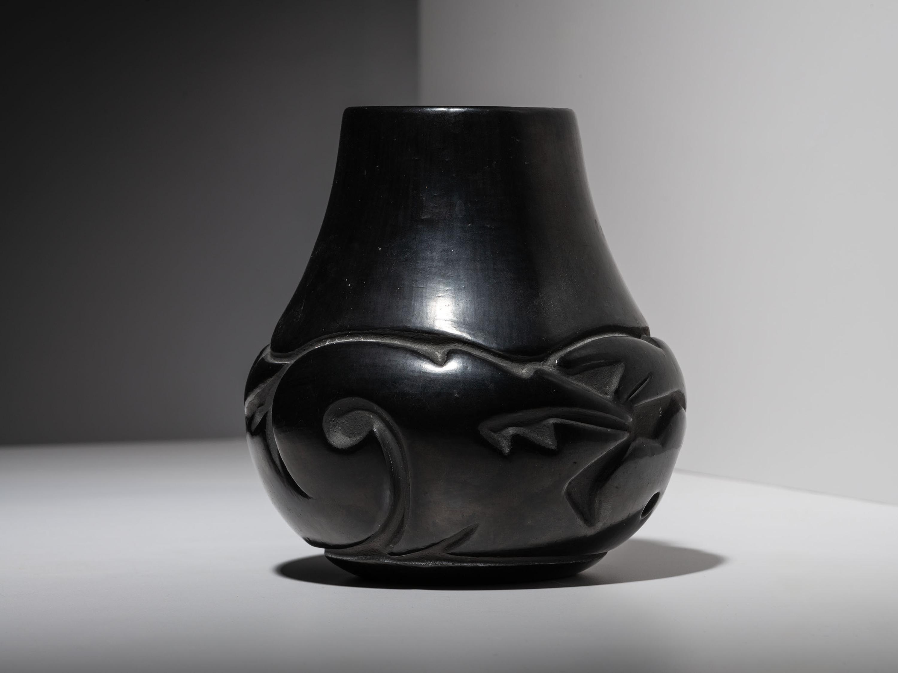 Carved Blackware Pottery Jar