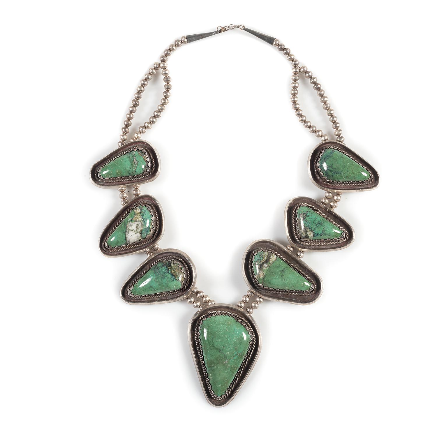 Large Navajo Silver and Turquoise Necklace