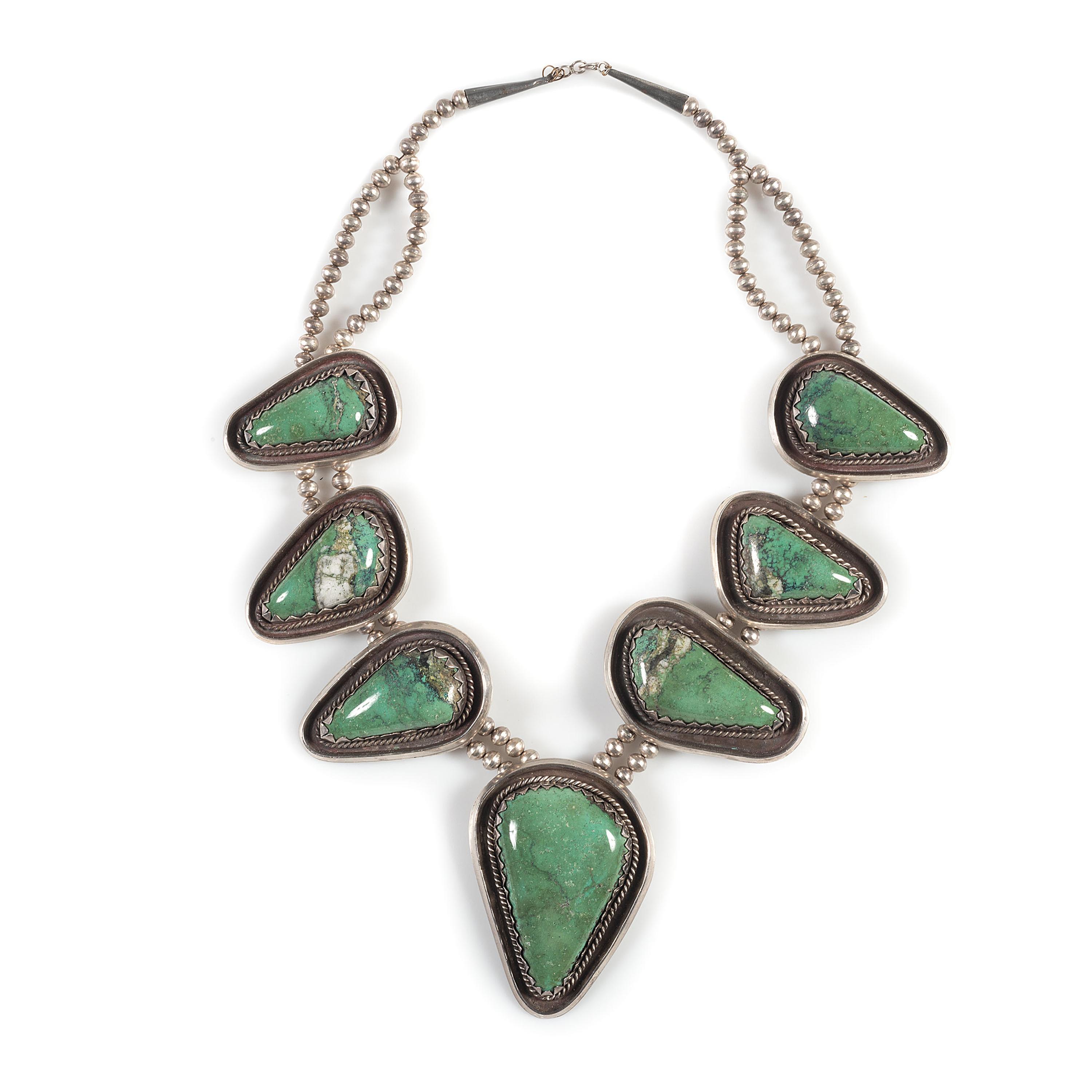 Large Navajo Silver and Turquoise Necklace