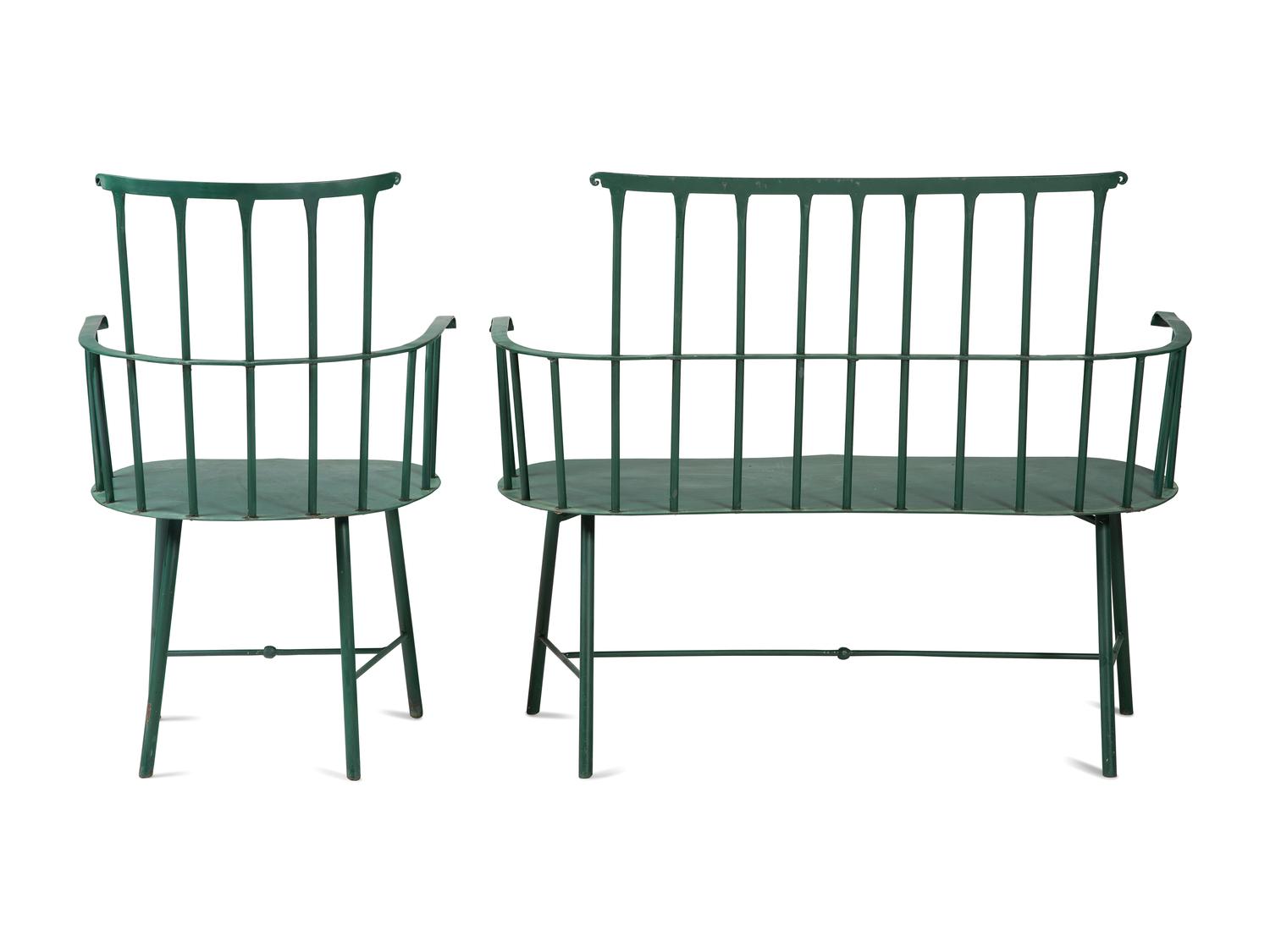 A Suite of Painted Metal Windsor Patio Furniture