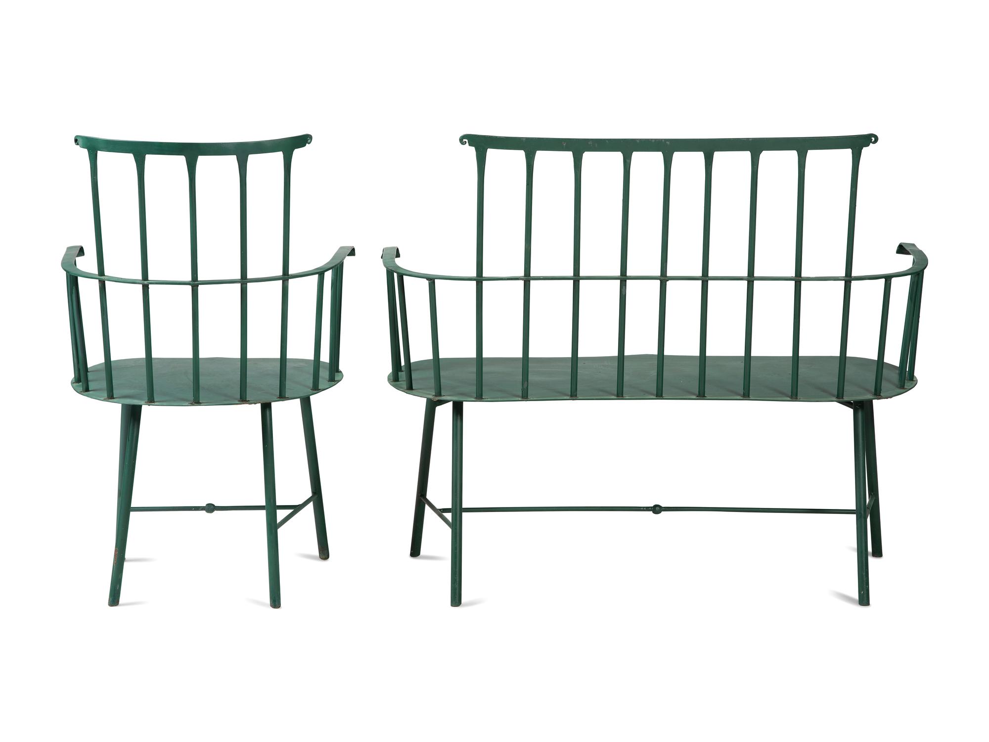 A Suite of Painted Metal Windsor Patio Furniture