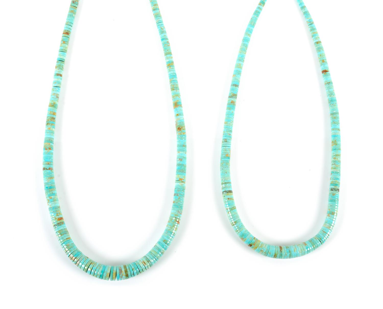 Two Southwestern Turquoise Heishi Bead Necklaces Lenght of larger 32 1/2 inches
