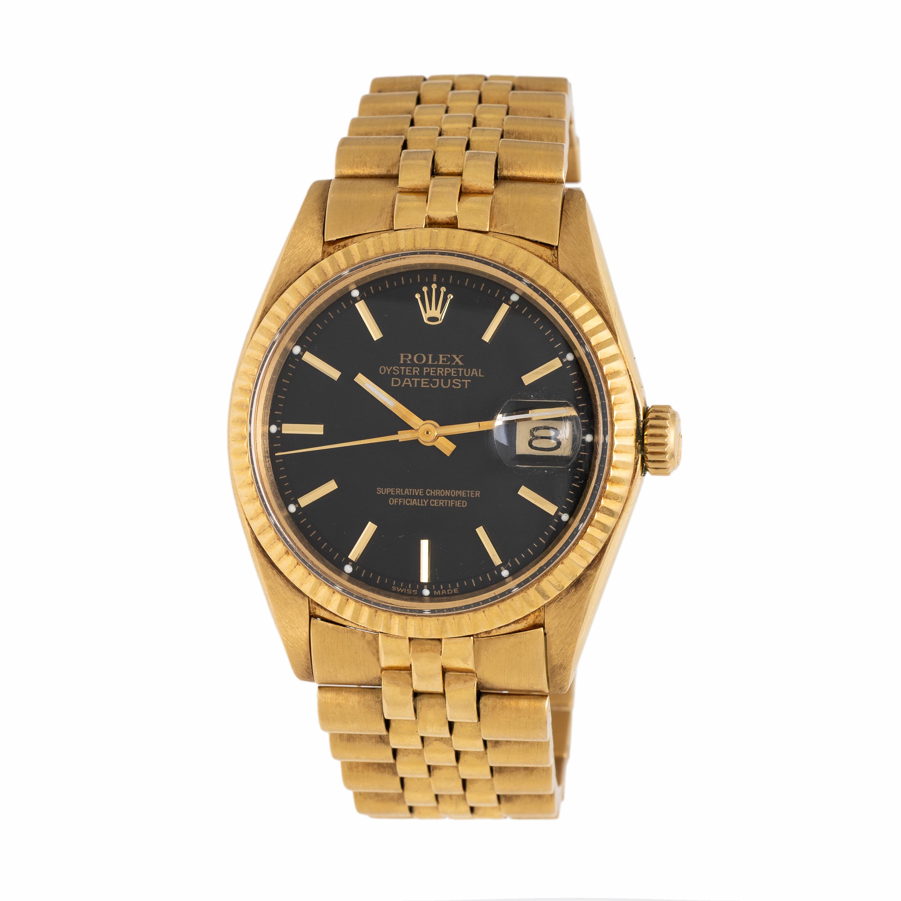 Rolex, Ref. 1601, 18K Yellow Gold 'Datejust' Watch with Black Dial