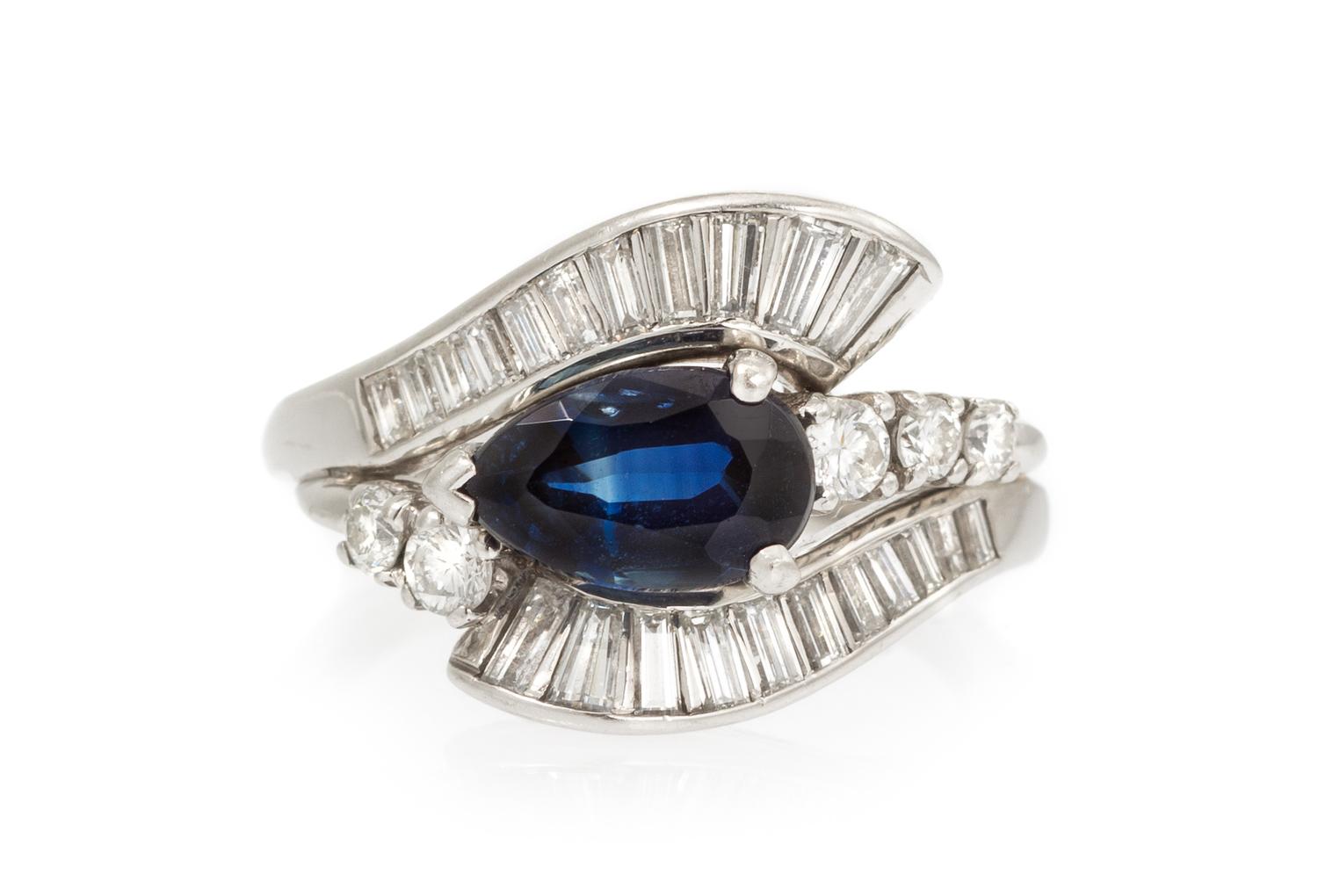 A Platinum, Sapphire and Diamond Ring, Cartier, 5.20 dwts.
