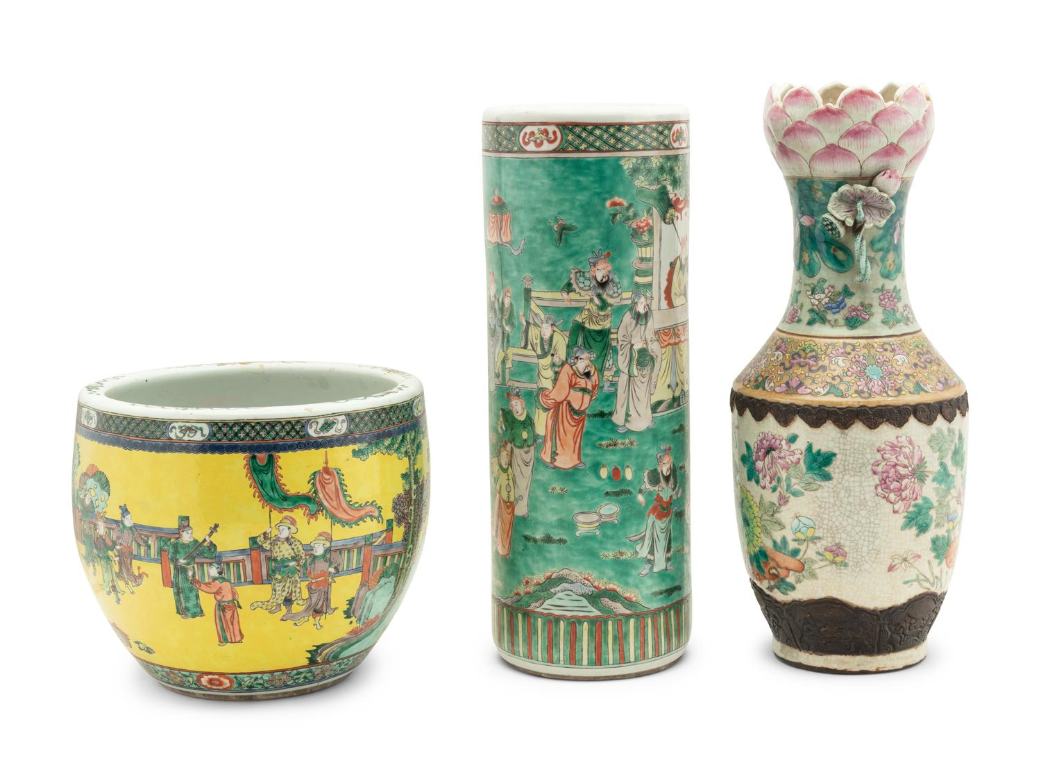 Three Large Chinese Famille Rose Porcelain Vessels