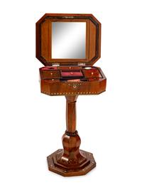 A Continental Mother-of-Pearl Inlaid Walnut Pedestal Vanity — 19TH CENTURY