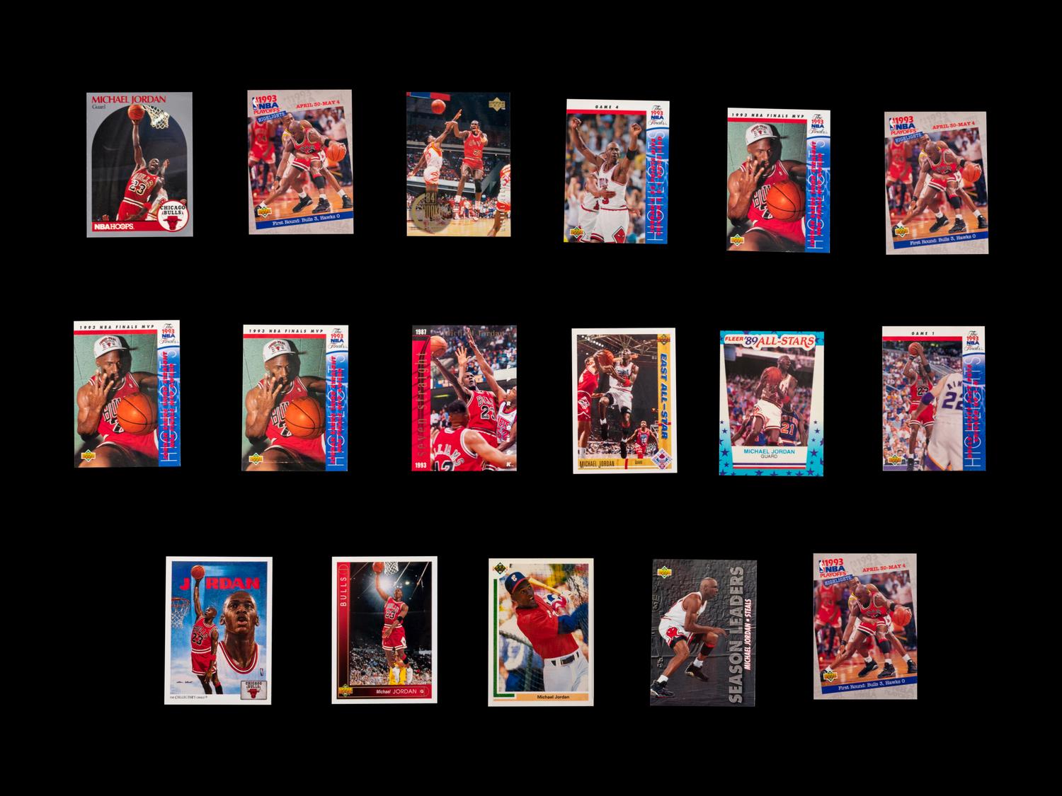 A Group of 54 1990s Michael Jordan Basketball and Baseball Cards,