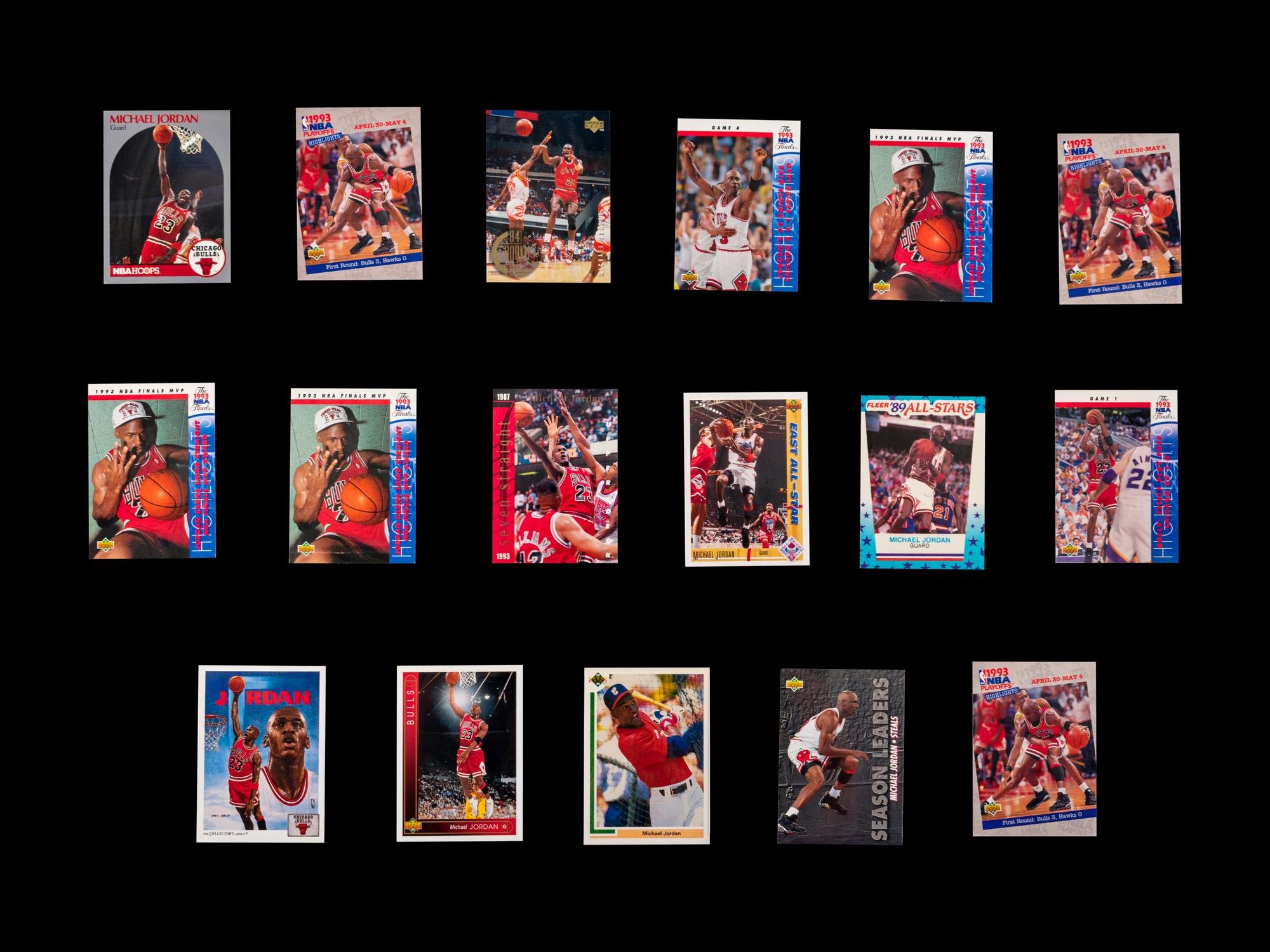 A Group of 54 1990s Michael Jordan Basketball and Baseball Cards,