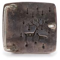 Silver and Petrified Wood Belt Buckle, with Deer and Raindrop Design on Reverse