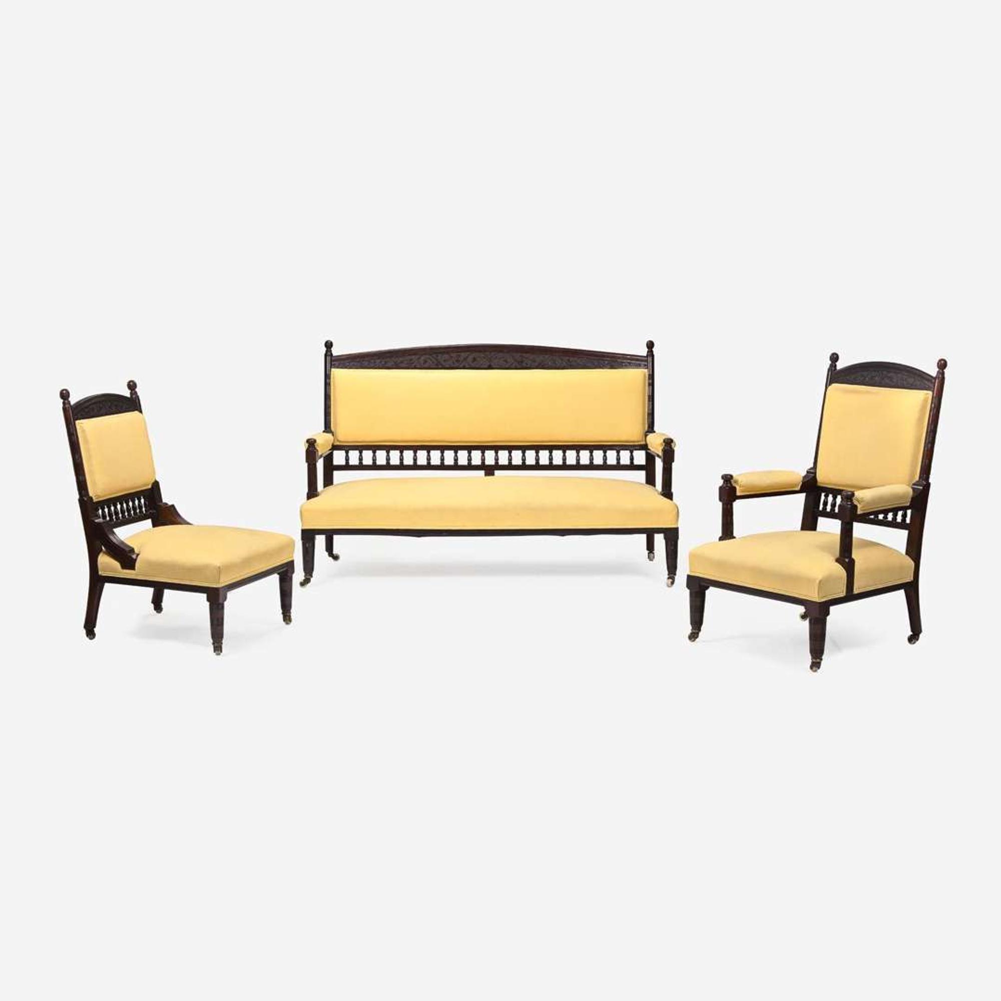 An English Aesthetic Movement Rosewood Parlor Suite* Collinson & Lock (British, active 1870-1897), circa 1880
