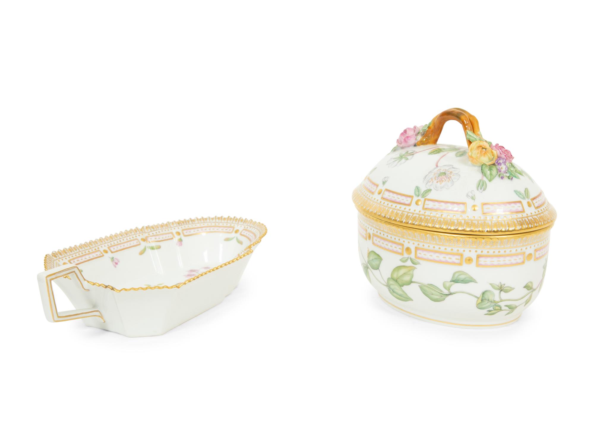 A Royal Copenhagen Flora Danica Porcelain Covered Bowl and Dish