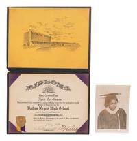 [EDUCATION] 1966 diploma for Black female graduate [ With: ] Yearbook from Charlie Parker's alma mater